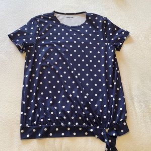 Lands End, small (6-8), blouse with band at bottom and tie.  Navy and white.